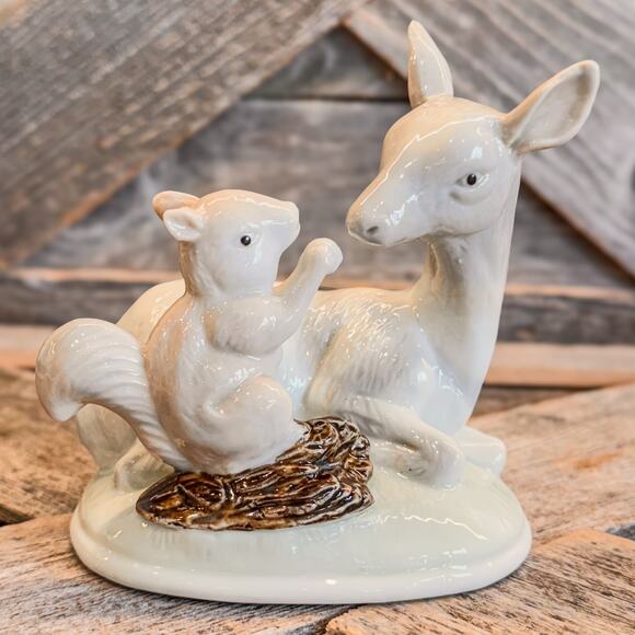 UCGC Vintage Woodland Animal Friends-Deer and Squirrel-Porcelain Figurine-4.25"H - Picture 1 of 7